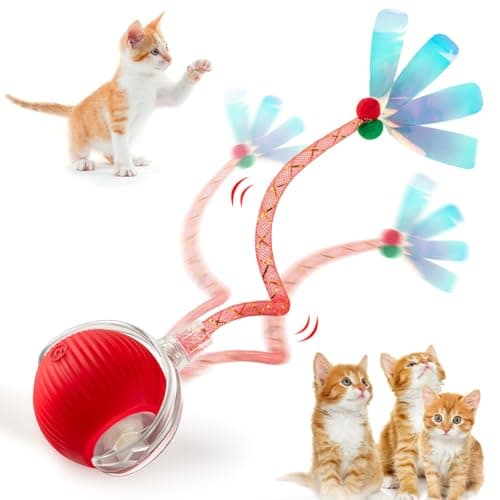Interactive Cat Toy for Indoor Cats Fast Rolling on Carpet, Speedy Tail 2.0 Cat Toy, Three Working Modes 360° Smart Automatic Rolling Cat Ball Toys for Bored Indoor Cats and Dogs - Red