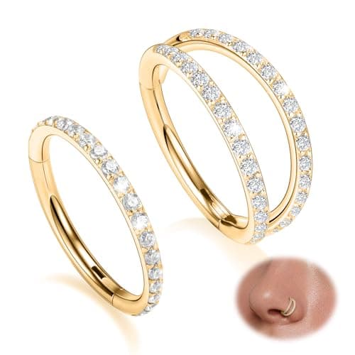 GAGABODY Double Hoop Conch Piercing Jewelry Septum Ring Gold Septum Jewelry Seamless 20 Gauge Nose Ring Hoop 20g Cartilage Earring with CZ Lip Rings 7mm Nose Hoop Surgical Steel Helix Earrings