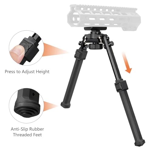 MidTen Bipod Compatible with M-Rail Bipod Swivel Tilt Sturdy Height Adjustment for Hunting and Shooting (Black, 7.8-10.6") — view 4