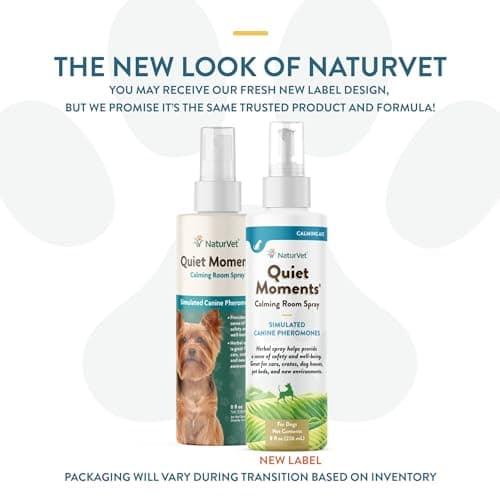 NaturVet Quiet Moments Herbal Calming Room Spray Dog Supplement - Ideal for Cars, Dog Crates, New Environments - Helps Reduce Pet Stress, Storm Anxiety, Motion Sickness - 8 Oz.