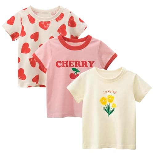 Winzik Girls Shirts Toddler Girl Short Sleeve T Shirt Kids Floral Tee Tops Summer Clothes 18M-8Y(7-8 Years, Heart Cherry Floral)