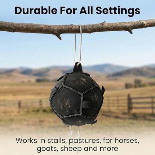 Horse Treat Ball, Interactive Slow Feed Hay Ball with Rope,for Horses, Boredom Relief and Training Toy, Durable Carrot Dispenser Feeder for Goats, Sheep, Livestock — view 3