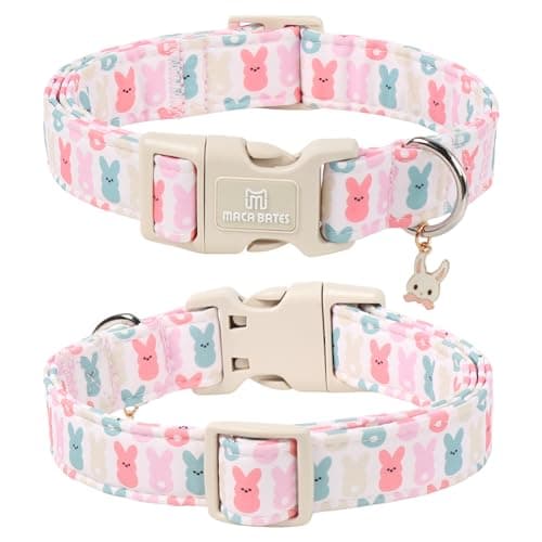 Maca Bates Easter Basic Dog Collar with Rabbit Charm for Small Girl Boy Dogs, Colorful Bunny Pattern,Adjustable Durable Soft Collars Festival Gift for Male Female Puppy — view 5