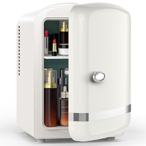Electactic Mini Fridge for Skincare, 4L/6 Cans Small Cosmetic Fridge for Makeup & Beverage, Portable Desk Fridge Cooler and Warmer for Kids, Bedroom, Countertop, White