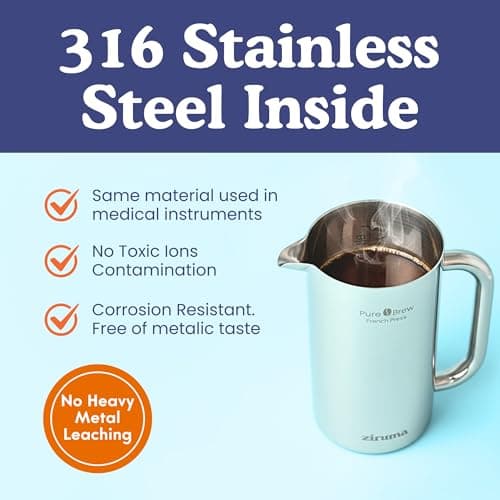 Non-Toxic Stainless Steel French Press, No Plastic or Heavy Metals, 34 oz — view 2
