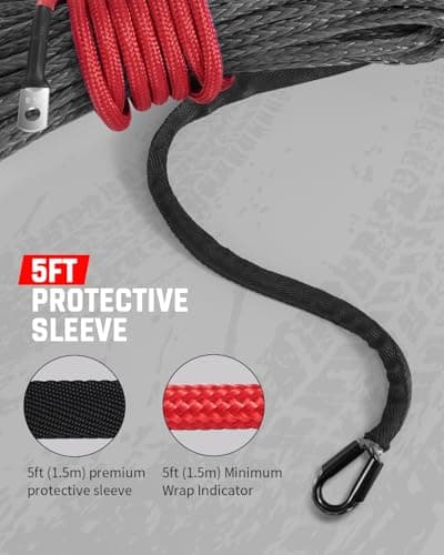 DAYDOOR Synthetic Winch Rope, 1/4 Inch x 50ft 10,000LBS Synthetic Winch Line, Synthetic Winch Cable for Offroad Vehicle 4WD ATV UTV, Synthetic Rope with Forged Winch Hook and Rubber Stopper (Gray) — view 3