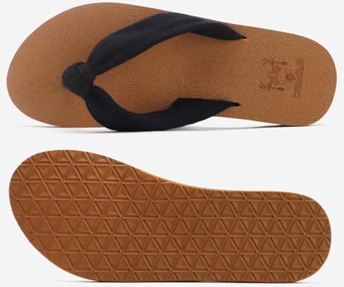 KuaiLu Flip Flops Women Arch Support Yoga Mat Comfortable Summer Beach Walking Thong Cushion Sandals Slip on Outfits Travel Essential Orthotic Slides Indoor Outdoor Slippers Shoes Black Khaki Size 6.5 — view 6