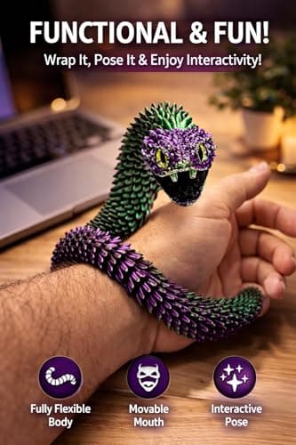 Articulated Crystal Snake – 3D Printed Flexible Snake Figurine, 58 cm (23 in) Poseable Serpent with Movable Mouth, Realistic Eyes, Fantasy Desk Decor (Ages 14+), (Purple Green) — view 6
