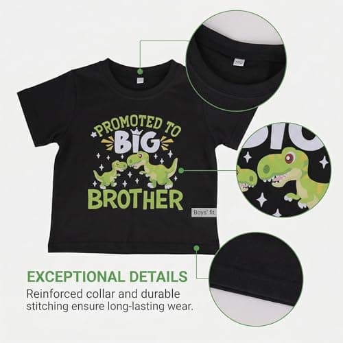 Keepatin Big Brother Shirt, Promoted to Big Brother Gift Tshirt for Boy, T Shirt for Kid Dinosaur,T-Shirt,Pregnancy Announcement Top (CA/US, Age, 2 Years, 4 Years, Black) — view 2