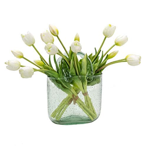 DUYONE 15Pcs Artificial Tulips Flowers, Soft Touch Realistic Latex Tulips Bouquet for Home Office Wedding Party Garden Decor, Fake Flowers for Centerpieces Dining Table Living Room Spring(White,15pcs)