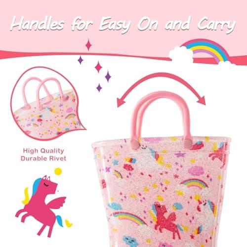 Toddler Rain Boots Kids Light Up Rain Boots for Girls Unicorn Waterproof Glitter Rainboot with Easy Pull On Handles, Little Kid Size 13 — view 4