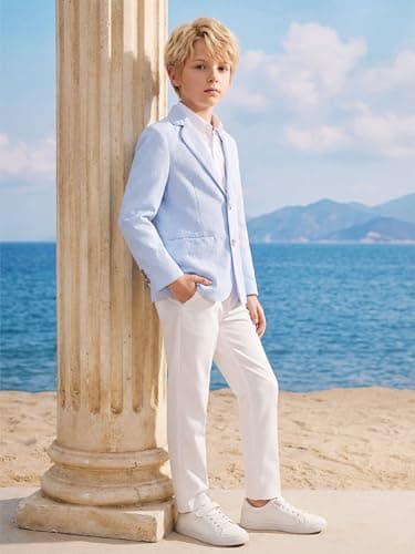 LOLANTA Boys Summer Blazer Kids Suit Jacket Sport Coat Dress Outfits for Prom Party Christmas（Blue，10 — view 2
