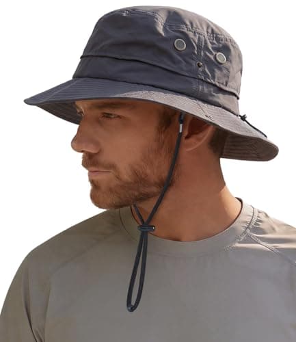 Hat Hut Mens Waterproof Bucket Rain Hat, UPF50+ Sun Hat, Wide Brim, Packable, All-Weather Outdoor Hiking Fishing Hats (CA/US, Alpha, One Size, Dark Grey)