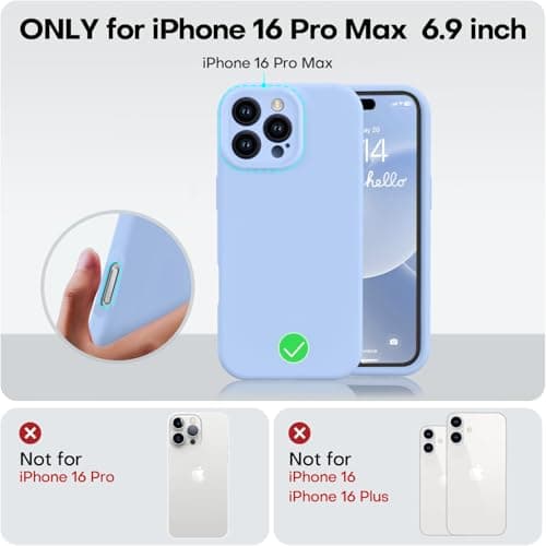 Vooii Compatible with iPhone 16 Pro Max Case, Liquid Silicone Upgrade [Camera Protection] [Soft Anti-Scratch Microfiber Lining] Shockproof Phone Case for iPhone 16 Pro Max 6.9 inch - Light Blue — view 4