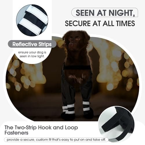Pezluxe Dog Suspender Boots, Waterproof Anti-Slip Dog Rain Boots with Adjustable Strap for Small Medium Large Dogs, Reflective Paw Protector Dog Boots for Outdoor Walking, Rain Snow Hiking, Black, S — view 6