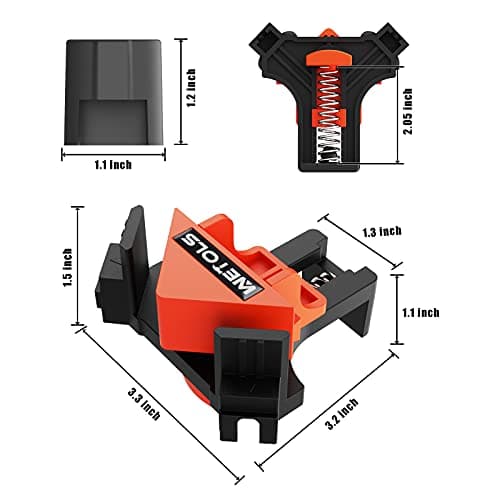 WETOLS Corner Clamp for Woodworking, 90 Degree Right Angle Clamp, Wood Clamps, 4Pcs Adjustable Spring Loaded Woodworking Clamp, Gifts for Him, Birthday Gifts for Men, Photo Framing, Orange — view 3