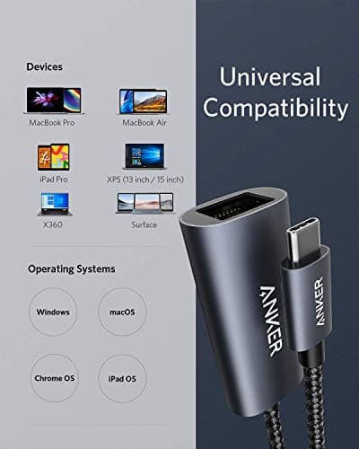 Anker USB C to Ethernet Adapter, Portable USB C Type-C 1-Gigabit Network Hub, 10/100/1000 Mbps,Network Adapter for MacBook Pro, iPad Pro 2019/2018, ChromeBook, XPS, Galaxy S9/S8, and More — view 3