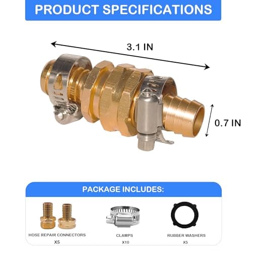 Hourleey Garden Hose Repair 1/2 Inch, Aluminum Mender Hose Connector Fitting with Clamp, Fit 1/2" Male & Female Hose Connector, 5 Sets — view 2