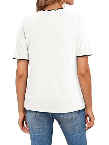 onlypuff Womens Sweaters Pullover Cozy Lightweight Summer V Neck Sweaters Short Sleeve Tops Basic Clothes White — view 3