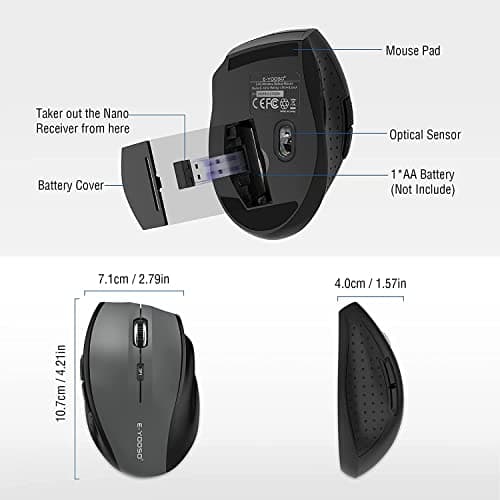 E-YOOSO Wireless Mouse for Laptop, Portable Optical Computer Mouse, 6 Buttons, Cordless 2.4GHz with USB Receiver, 5-Level 4800 DPI, 18 Months Battery Life for PC Chromebook Windows Mac — view 3