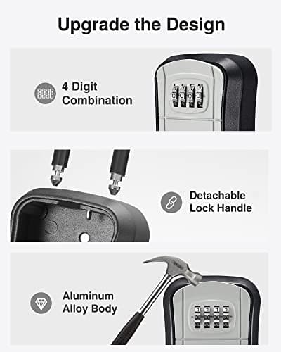 Puroma Key Lock Box, Portable Combination Lockbox Wall-Mounted Key Storage Box for House Keys, Resettable Code Safe Security Lock Box for Home, Office, Apartment Spare Key Storage (1 Pack, Gray) — view 4