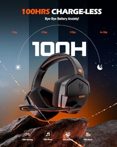 NUBWO Wireless Gaming Headset with Mic for Ps5 Ps4 PC, Zero Interference, 100-Hour Battery All-Day Play, 23ms Sync​ for Fortnite & Call of Duty/FPS Gamers, Triple Mode All Devices Compatible - Orange — view 3