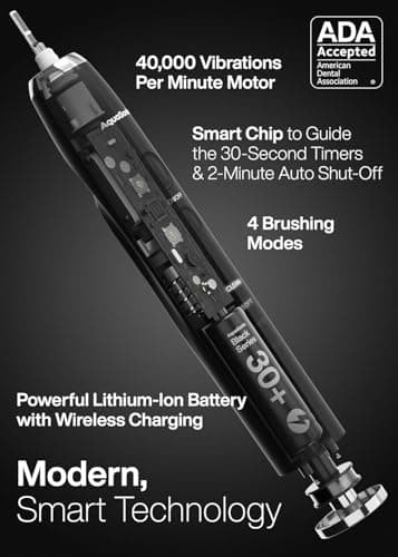 Aquasonic Black Series Ultra Whitening Toothbrush – ADA Accepted Electric Toothbrush- 8 Brush Heads & Travel Case – 40,000 VPM Electric Motor & Wireless Charging - 4 Modes w Smart Timer — view 3