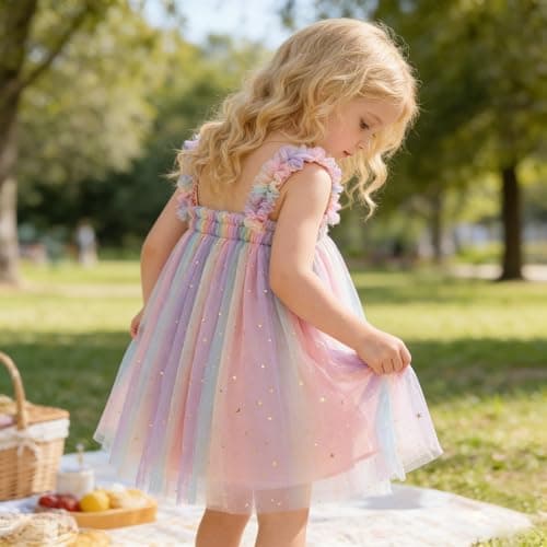 AGQT Baby Girls Tutu Dress Sleeveless Kids Tulle Birthday Party Dresses Casual Playwear Tunic Babydoll Dress Sequin Star-Pink Size 18-24 Months — view 4