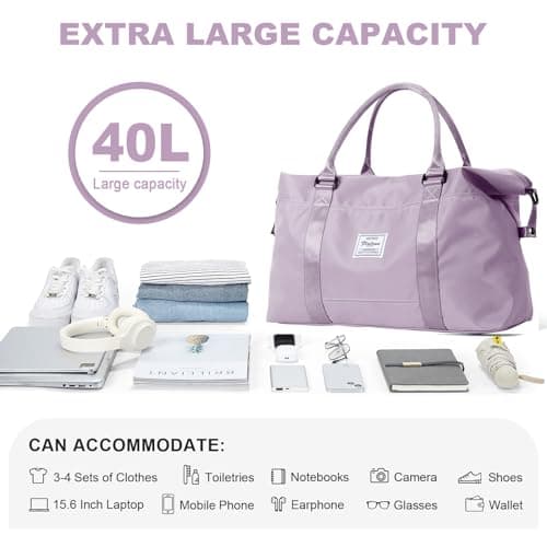 Sport Travel Duffle Bag Gym Tote Bag for Women Weekender Carry on Bags for Airplane Ladies Beach Hospital Overnight Luggage Bag Lightweight Waterproof with Wet Pocket Large Size,H6- Purple — view 2