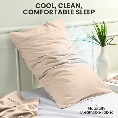 Utopia Bedding Standard Pillow Cases - 2 Pack - Envelope Closure - Soft Brushed Microfiber Fabric - Shrinkage and Fade Resistant Pillow Covers Standard Size 20 X 26 Inches (Standard, Beige) — view 5