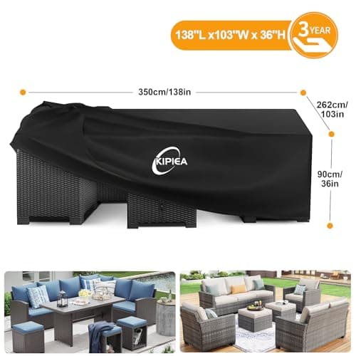Kipiea 600D Patio Furniture Covers Waterproof Winter, Outdoor Furniture Set Covers for Table Chairs, Heavy-Duty Outdoor Sofa Covers with Anti UV and No Tears, No Fading (138" L x 103" W x 36" H