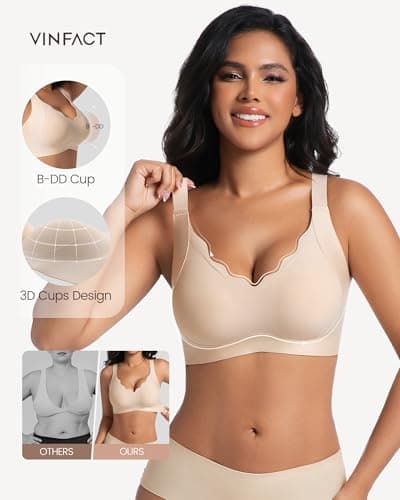 Vinfact Push Up Bras Scalloped Lift Bras for Women No Underwire Seamless Support Everyday Tshirt Bras Skin M — view 4