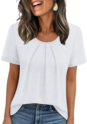 WIHOLL Summer Clearance Women's Clothing Plus Size Spring Clothes Deals Fashion 2026 Overstock Items Scoop Neck Tops Short Sleeve Shirts White 2XL