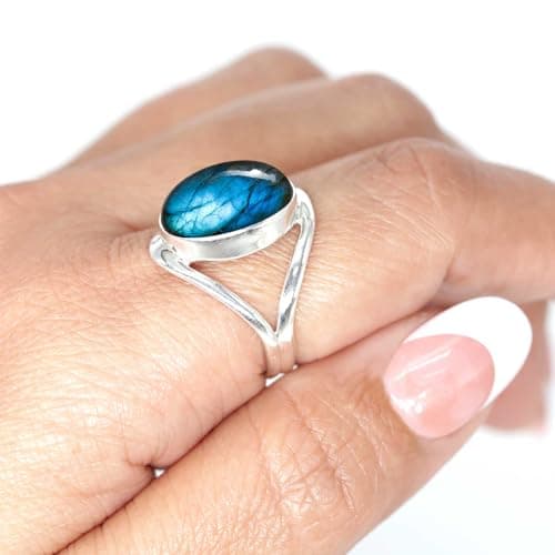 JEWELOPORIUM Gray Labradorite Natural 925 Silver Ring for Women Stone Cocktail Silver Ring Size 8 Easter Gift Victorian Jewelry