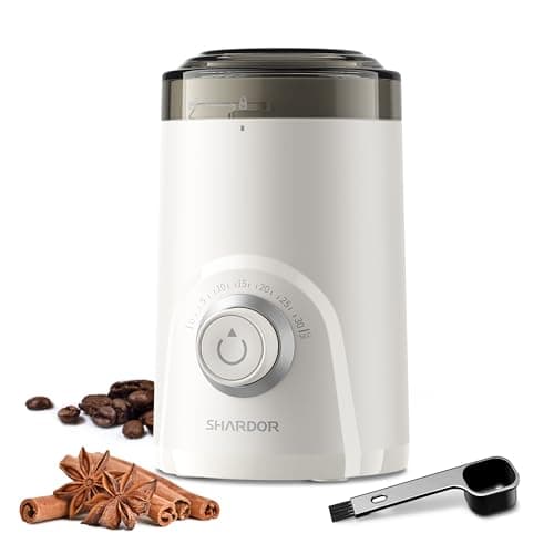 SHARDOR Electric Super Silent Blade Coffee Grinder, Timed Grind Control Rotary Knob, Adjustable Coarse to Fine for Coffee Beans, Spices & Herbs, White