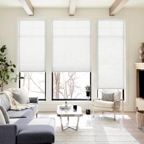 LazBlinds Cordless Cellular Shades, No Tools No Drill Light Filtering Honeycomb Shades Pleated Blinds for Windows, 34'' W x 48'' H, White — view 4