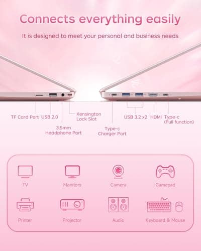RNRUO 2026 Pink Laptop, Pentium Gold 6500Y Processor(Up to 3.4 GHz),12GB RAM 128GB SSD,15.6 Inch FHD IPS Display, 5000mAh Battery,Type-C,Portable Laptops Computer for Business Office — view 2