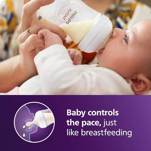 Philips Avent Natural Baby Bottles with Natural Response Nipples (Medium Flow, Flow 3), 9oz, 4-Pack, SCY903/04