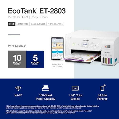Epson EcoTank ET-2803 Wireless Color All-in-One Cartridge-Free Supertank Printer with Scan, Copy and AirPrint Support — view 3