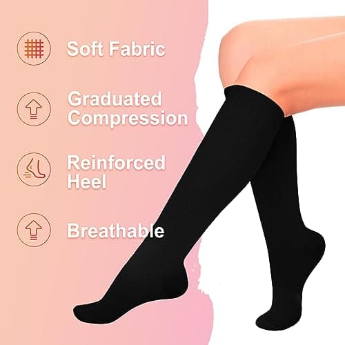 4 Pairs Compression Socks for Women Circulation-Best Support for flying Running,Athletic,Travel,Hiking,White,PinkGifts S-M — view 4