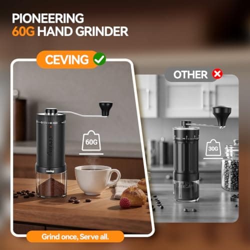 World's First 60g Large Capacity Manual Coffee Grinder, Portable Hand Coffee Bean Mill with 40 Adjustable Settings, Ceramic Conical Burr Grinder for Pour Over, Camping, Travel, Gift, etc (Space Gray)