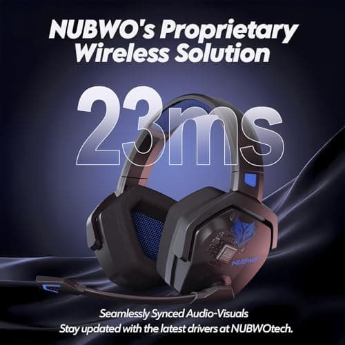 NUBWO Wireless Gaming Headset with Mic for Ps5 Ps4 PC, Zero Interference, 100-Hour Battery All-Day Play, 23ms Sync​ for Fortnite & Call of Duty/FPS Gamers, Triple Mode All Devices Compatible - Blue — view 2