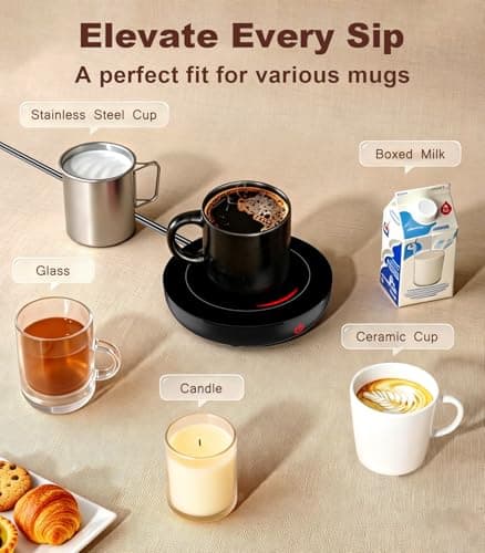 Kepwam Coffee Mug Warmer for Desk, 3-Temp Fast Heating Cup Warmer with 6H Auto Shut Off, LED Light & Smart Candle Warmer for All Beverages, Ideal Gifts for Women Men — view 5
