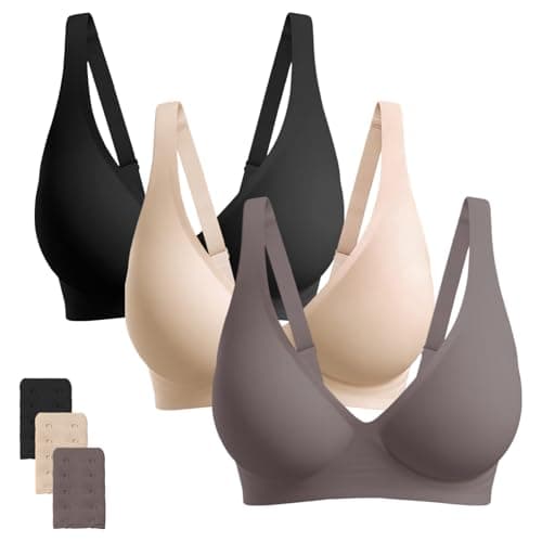 Vinfact Jelly Wireless Bras for Women Seamless Deep V Bralette No Underwire Support Comfortable T-Shirt Bra Black Nude Grey M