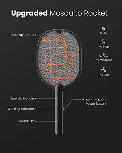 GAIATOP Electric Fly Swatter, 3800V Battery Powered Handheld Fly Zapper, 3-Layer Protection Grid Bug Zapper Racket for Home Bedroom Kitchen Office Backyard Patio Indoor Outdoor — view 4