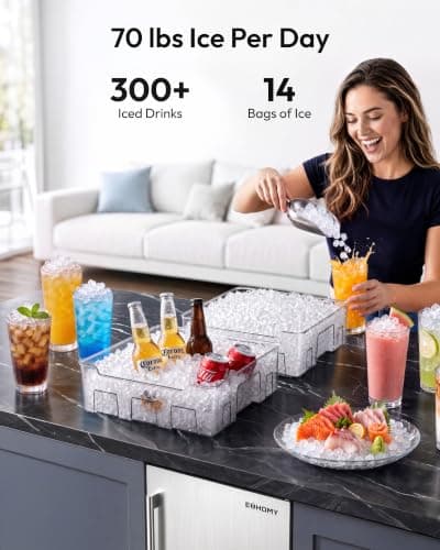 EUHOMY Under Counter Nugget Ice Maker Machine, 70Lbs/Day, Bulit-in Freestanding Ice Maker with Double Ice Baskets, Self-Cleaning & 24H Timer Ice Machine, for Home Use(Silver) — view 2