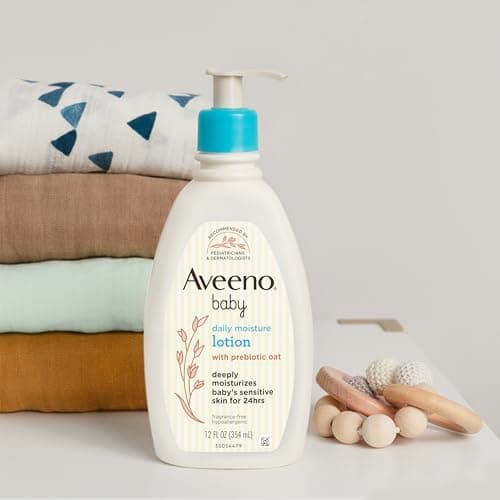 Aveeno Baby Daily Moisture Body Lotion for Sensitive Skin, Hypoallergenic Moisturizing Baby Lotion with Nourishing Oatmeal to Deeply Moisturize Baby's Skin, Fragrance-Free, 18 fl. oz — view 4