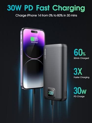 Portable-Charger-Power-Bank - 40000mAh Power Bank PD 30W and QC 4.0 Quick Charging Built-in Bright Flashlight LED Display 2 USB 1Type-C Output for Most Electronic Devices on The Market (Matte Black) — view 2