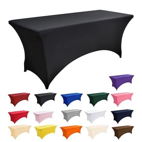 ZarzaaSik 2-Pack 6ft Black Spandex Table Covers for Rectangle Standard Folding Tables - Wrinkle Resistant Stretch Tablecloths - Ultimate Fitted Table Protector for Parties, Trade Shows, Banquet — view 2
