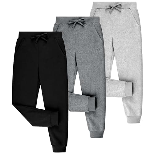 BIG ELEPHANT 3 Pack Boys Sweatpants, Youth Cotton Athletic Joggers Pants with Pockets and Drawstring